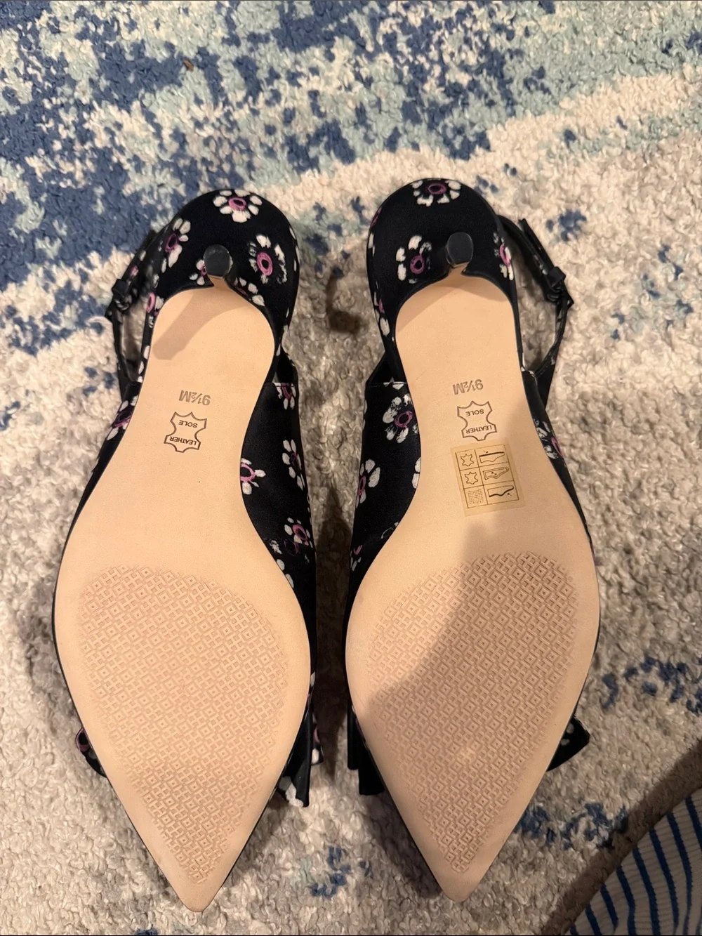 Tory Burch Black Floral Bow Pointed-Toe Slingback Heels size 9.5 brand new